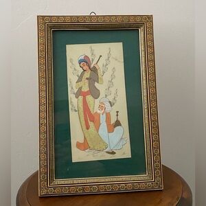 vintage persian couple with mosaic frame art RARE vintage